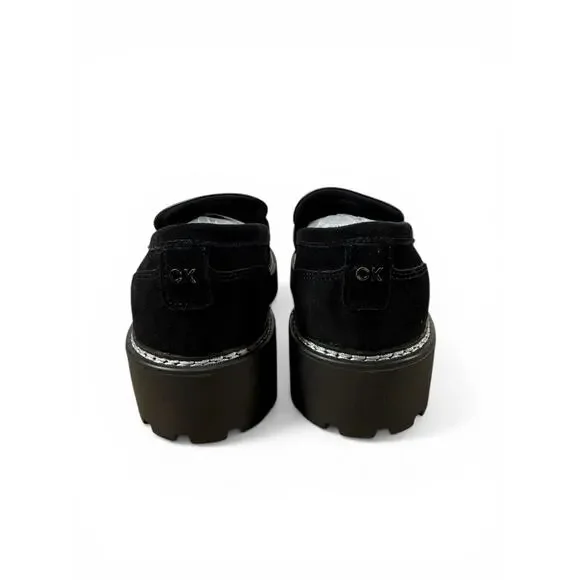 Size 9.5 Calvin Klein Suzie Loafers Women Black Suede Lug Sole Penny Moccasins - Picture 4 of 5